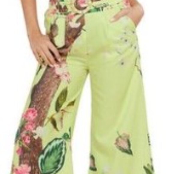 Cherry blossom print lime green woven top and pant two-piece set. - Picture 13 of 13